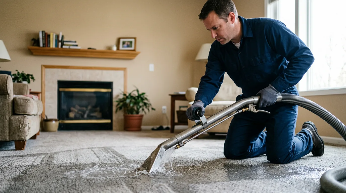 Water damage restoration technician working near Edna, KS